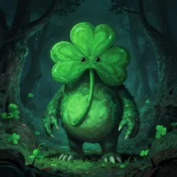🍀 as a monster, art style, scary atmosphere, nightmare - like dream