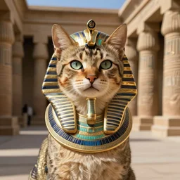 portrait of an egyptian pharaoh cat in a scenic temple by jon foster and louis wain