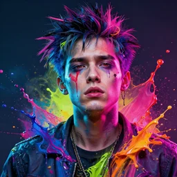 splashes of neon, portrait made out of paint, trending on artstation, epic composition, emotional, beautiful, rendered in octane, unreal engine, highly detailed, realistic, comic book art, punk style