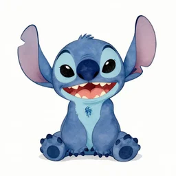 a beautiful water color of disneys stitch being naughty