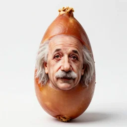 the face of albert einstein on an eisbein, pickled ham hock with the face of einstein, food photography