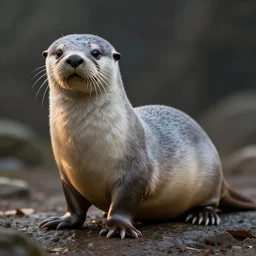 bipedal albino amphibious otter seal alien creature with fat ears and a fat tail, speculative biology, upright, short snout