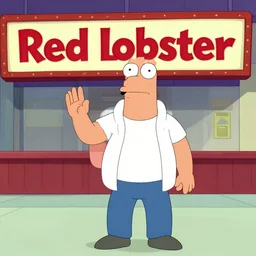 candid photo of Dr. Zoidberg from Futurama posing in front of a Red Lobster