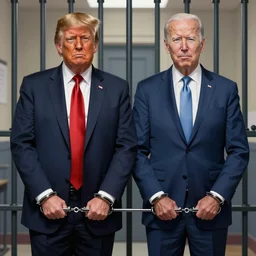 donald trump and joe biden in handcuffs going to jail, digital art, trending on artstation, highly detailed, illustration, concept art, elegant, beautiful, masterpiece