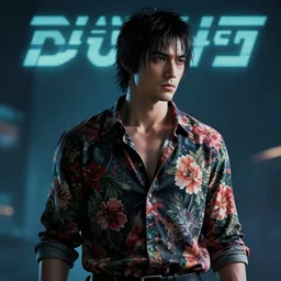 max payne wearing a floral shirt in blade runner 2 0 4 9, by feng zhu, highly detailed, excellent composition, cinematic concept art, dramatic lighting, trending on artstation