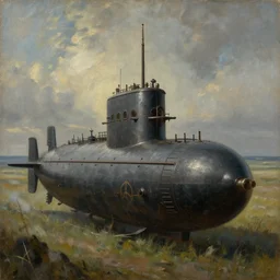 an old oil painting of a gothic submarine in a great steppe, trending on artstation