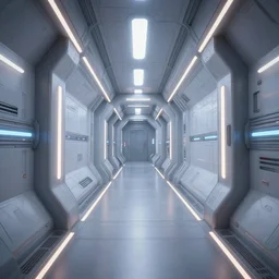 sci - fi spaceship corridor, brightly lit, centered, sleek, star citizen, 8 k, octane render