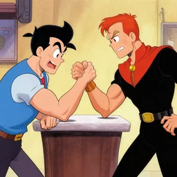 Inspector Gadget doing long distance arm-wrestling with Reed Richards