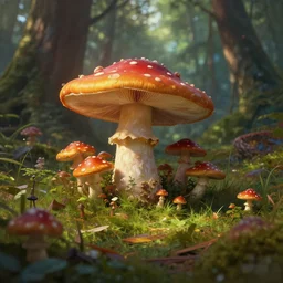 a beautiful painting of a forest overgrown with hippie mushrooms by ethan van sciver | unreal engine :. 4 | radiant soft light : : cinematic lighting : : volumetric : : 0. 6 beautiful lighting : : ray tracing global illumination, ray tracing reflections, insanely detailed and intricate, elegant, hyper realistic, super detailed : : blurry : : - 0. 3 cropped : : - 0. 3 out of focus : : - 0. 3