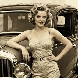 “ pin - up model promoting german cars, 1 9 3 9, by gil elvgren, close - up, highly detailed ”