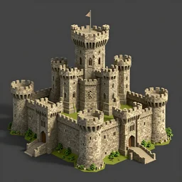 a computer generated image of a medieval castle, an ambient occlusion render by Nicomachus of Thebes, polycount, mingei, prerendered graphics, voxel art, ambient occlusion