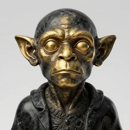 a statue of an gollum, made of black marble with gold, perfect symmetrical face, no eyes, hyper realistic, hyper detailed, by johannen voss, by peter kemp, by monia merlo, by michelangelo, octane render, blender, 8 k