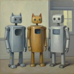 cat robots, grant wood, pj crook, edward hopper, oil on canvas
