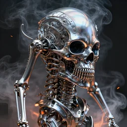 detailed matte portrait of a t 8 0 0 endoskeleton shrouded in smoke and burning embers, intricate, elaborate, specular, chrome, reflection, chromatic aberration