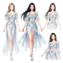 Character concept and fashion spot illustrations from the Final Fantasy and Disney's Mulan mashup, full-body, bloom, dynamic poses, diaphanous cloth, intricate crystalline and feather jewelry, ornate, filigree, arcane, cinematic lighting, by Alphonse Mucha, by James Gurney, by Bouguereau, by Rubens, fantasy, portfolio illustration, highly detailed, trending on Artstation, CGsociety, HQ, 8k, 35mm lens, f2.8, Bokeh,