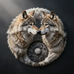 symetrical yin yang symbol made of wolf fur
