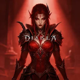 diablo 4 lilith, red tones, beautiful face, rule of thirds, intricate outfit, spotlight, by greg rutkowski, by jeremy mann, digital painting