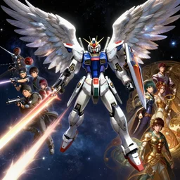 highly detailed vfx portrait of an angelic gundam with wings of feathers beam saber fighting in space with a beam gun, unreal engine, greg rutkowski, loish, rhads, beeple, makoto shinkai and lois van baarle, ilya kuvshinov, rossdraws, tom bagshaw, alphonse mucha, global illumination, detailed and intricate environment