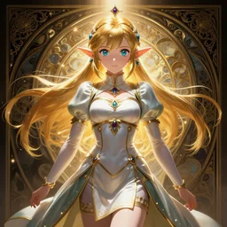symmetry, portrait of anime girl princess zelda, ultra detailed, keen, sublime, elegant, intricate, anime, dynamic lighting, glowing lights, smooth, digital art, digital painting, artstation, wlop, sharp focus, low key, illustration, art by artgerm and greg rutkowski and alphonse mucha and frazetta, 8 k