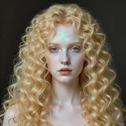 a pretty pale androgynous opal prince with long curly blond hair, very very very pale skin, very very curly blond hair, long blond curly hair, center parted bangs fringe hair, character design concept, cgsociety, by Gustave Repin and Dan Mumford, artstation