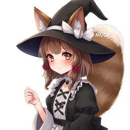 a drawing of a neko girl with a bushy tail in a witch costume, a character portrait by muqi, deviantart contest winner, rococo, anime aesthetic, anime, commission for