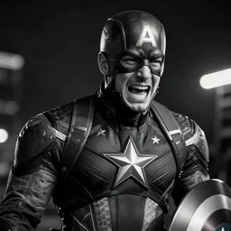 captain America in pain and anger deep dark backlit night technoir cinematic monochromatic portrait photo by Leica Zeiss using force in detailed depth of field lens flare mcu style trending on artstation Flickr realistic hd by Kubrick and lucas