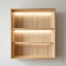 minimalist zen oak bookshelf soft light and warm