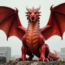 huge red european dragon with a turtle's head and bat like wings