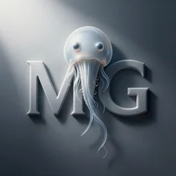 pixar Jellyfish logo, atompunk, minimal, using capital M capital G letters