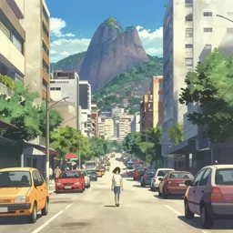 rio de janeiro in an anime film, directed by makoto shinkai, street level
