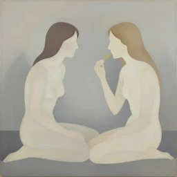 abstract figurative art, lovers eat, moebius, dreamy, muted, pastel colors