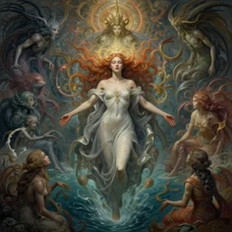 determination of the omnipotent beings, souless creatures, sacred chaos, perfectly-centered-Portrait of the most beautiful woman on the planet floating in the river,  intricate, highly detailed, digital painting, artstation, concept art, smooth, sharp focus, illustration, Unreal Engine 5, 8K, art by artgerm and greg rutkowski and alphonse mucha