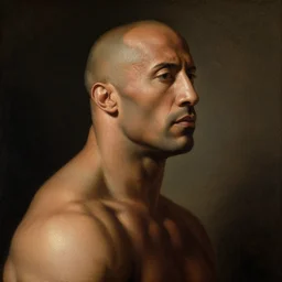 profile of dwayne johnson, by annibale carracci, oil paint, rembrandt lighting, old painting