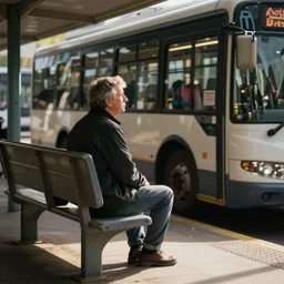 a man waiting for a bus that might never arrive ,realistic