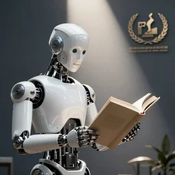 A robot reading a book