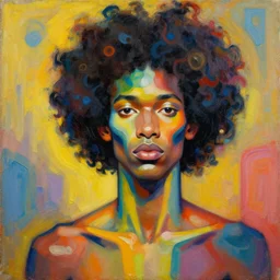 attractive male, character design, colorful, afrofuturism, painting by gaston bussiere