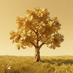 a small oak tree nestled in a grassland, studio lighting, golden ratio, details, masterpiece, fine art, intricate, decadent, ornate, highly detailed, digital painting, octane render, ray tracing reflections, 8 k, featured, by claude monet and vincent van gogh