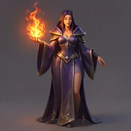 Closed eyes character. Hearthstone official professional art. A sorceress, wearing a robe casting a fire ball. Amazingly logical & professional physical body parts (arms, legs, insanely inflated hips, incredibly tiny waist). Full body, sharp focus, 8k high definition, insanely detailed, intricate, elegant, smooth, sharp focus, illustration, ArtStation