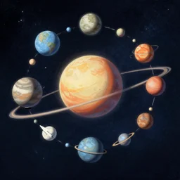 cinematic system solar made of flat planets perfect drawing