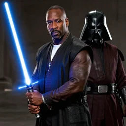 rick ross holding a lightsaber as mace windu in star wars episode 3, 8k resolution, full HD, cinematic lighting, award winning, anatomically correct