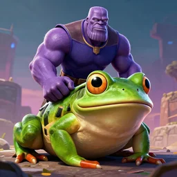Thanos riding a giant frog, digital art, trending on artstation, HDR