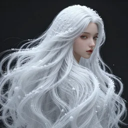 girl with super long hair, hair becoming white snow, intricate, highly detailed, digital painting, artstation, concept art, smooth, sharp focus, illustration, unreal engine 5, 8 k, art by artgerm and greg rutkowski and alphonse mucha