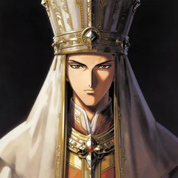 a portrait of a scifi technopriest, long robes, elaborate headdress, sharp focus, matte illustration by yoshitaka amano, cover art