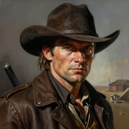 ultra realistic portrait painting of rick grimes as a western outlaw, art by frank frazetta, 4 k, ultra realistic, highly detailed, epic lighting