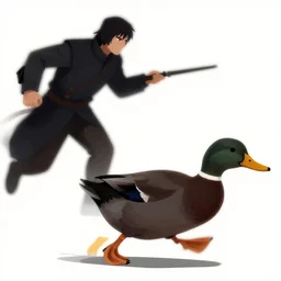 an ultra detailed vector image of darkening duck being chased by the hunter from bloodborne, concept art by alphonse mucha and greg rutkowski, scary shadows, blood moon eclipse, polaroid octane render, laminal space