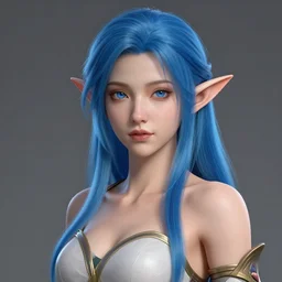 a beautiful and highly detailed digital illustration of a female elf with blue hair, a digital painting by lu ji, cgsociety, photorealism, daz 3 d, sketchfab, zbrush
