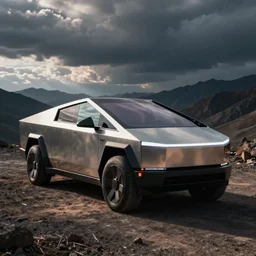 Tesla Cybertruck, cinematic, 35mm, hyperreality