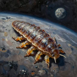 a tardigrade in space, realistic oil painting, detailed