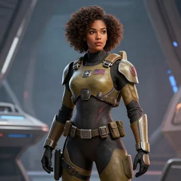 epic professional digital art of stunningly gorgeous biracial female starship battle marine in military gear, by leesha hannigan, iris van herpen, artstation, cgsociety, wlop, epic, much wow, much detail, gorgeous, detailed, masterpiece