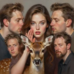 perfectly - centered - portrait of a beautiful woman whispering deer, intricate, highly detailed, digital painting, artstation, concept art, sharp focus, illustration, realism, oil painting, unreal engine 5, 8 k, art by artgerm and dave rapoza and sam spratt